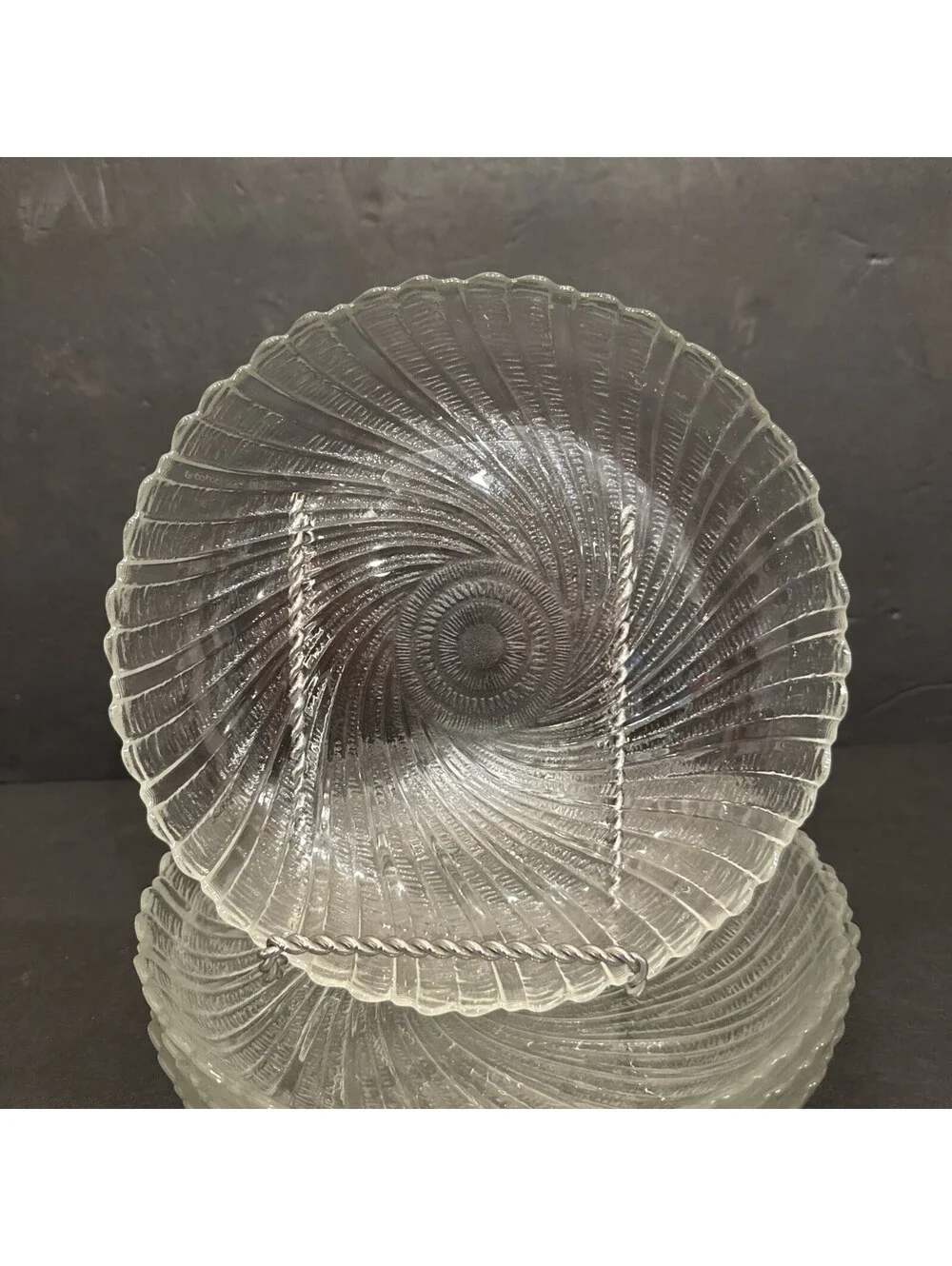 Arcoroc (4) Seabreeze Swirl Coupe Salad Plates Clear Glass 7 7/8” Wide USA